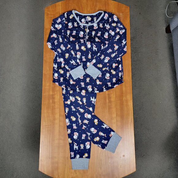 Cuddl Duds Holiday Dogs Print 2 Pc Navy Pajama Set With Pockets - M - Picture 3 of 12